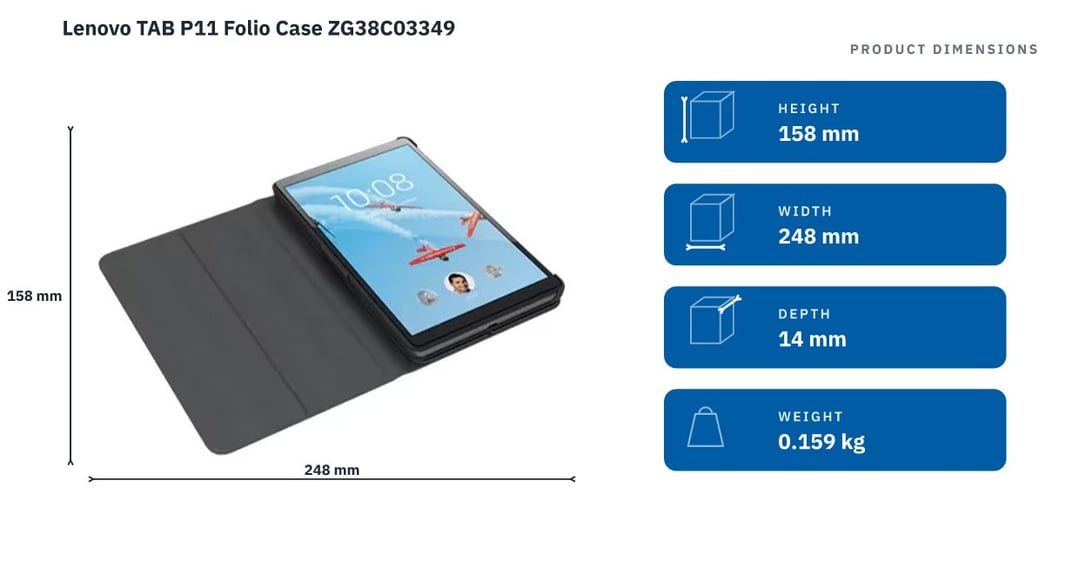 Lenovo TAB P11 Folio Case ZG38C03349 — product dimensions