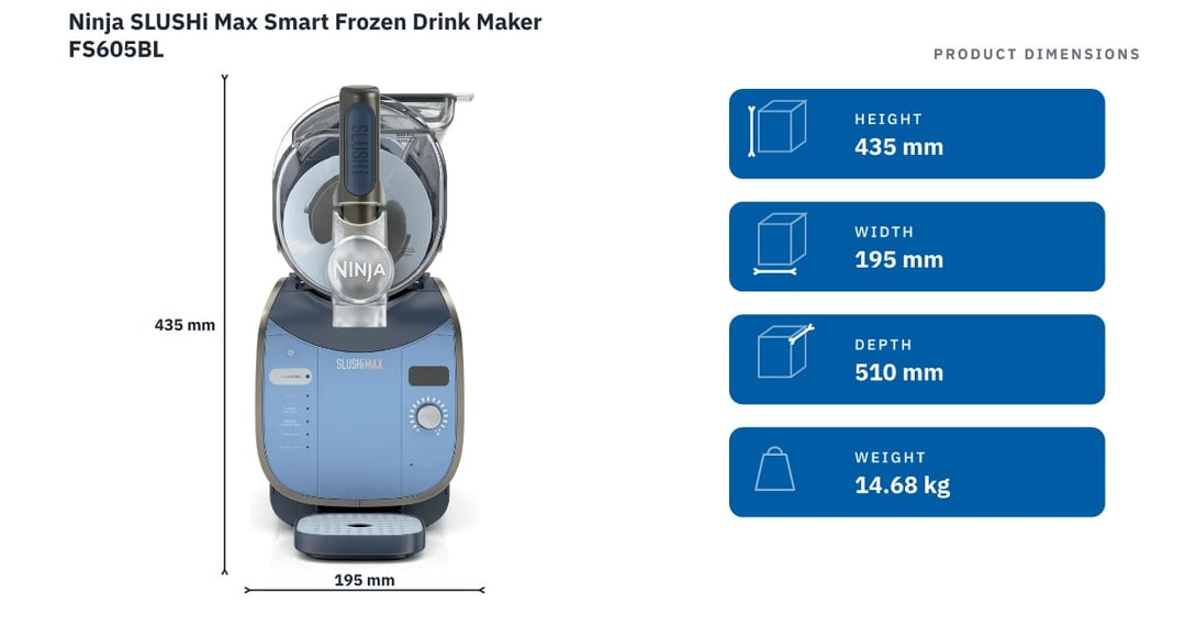 Ninja SLUSHi Max Smart Frozen Drink Maker FS605BL — product dimensions