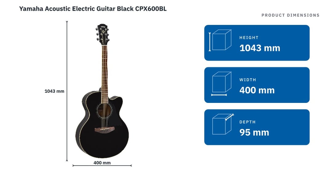 Yamaha Acoustic Electric Guitar Black CPX600BL — product dimensions