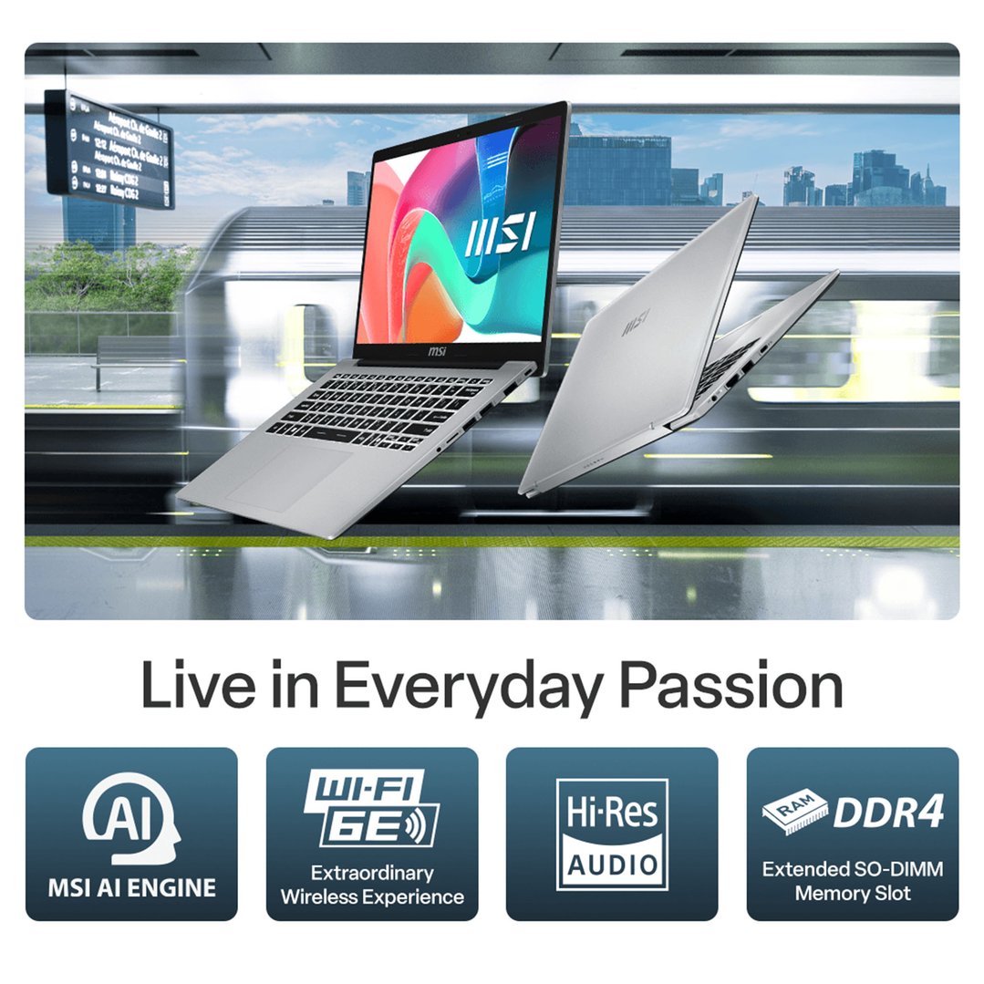 MSI Modern 14 Intel Core i5-1335U 16GB/512GB SSD 14” Urban Silver Laptop F13MG-043AU