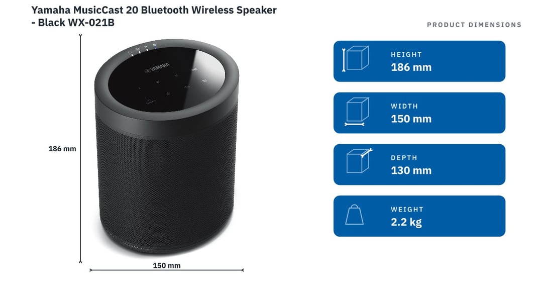 Yamaha MusicCast 20 Bluetooth Wireless Speaker - Black WX-021B