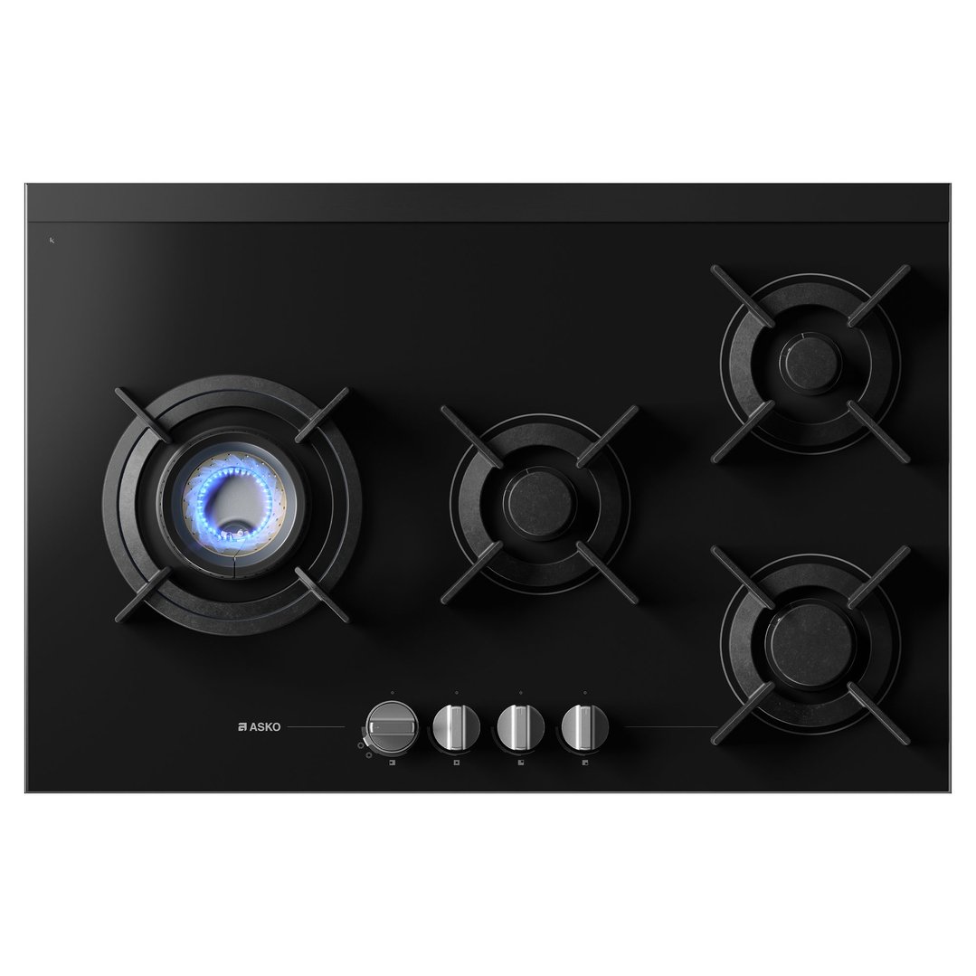 ASKO 80cm Hob Gas 4 Burner Volcano Cooktop Black Glass HG8843BGD1