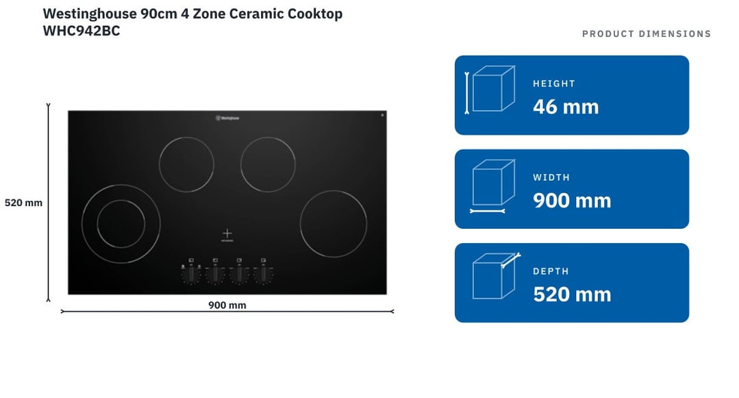 Westinghouse 90cm 4 Zone Ceramic Cooktop WHC942BC