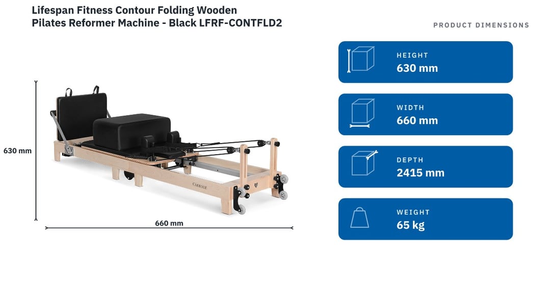 Lifespan Fitness Contour Folding Wooden Pilates Reformer Machine - Black LFRF-CONTFLD2