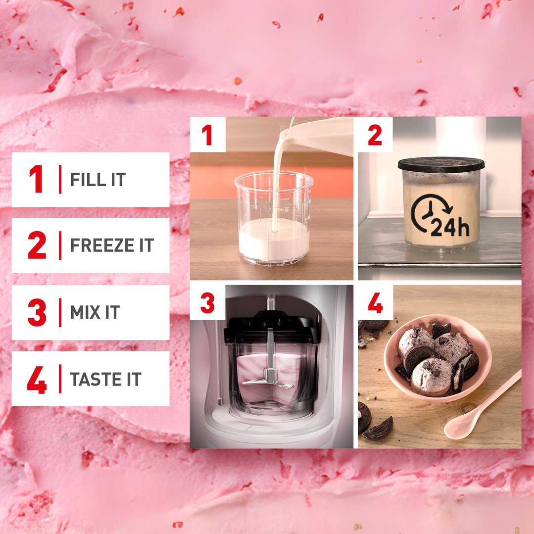 Tefal Dolci Ice Cream Maker Rise with 3 x Nesquik Cans NQ31IG04A