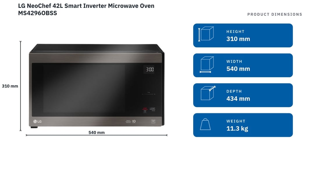 LG NeoChef 42L Smart Inverter Microwave Oven MS4296OBSS — product dimensions