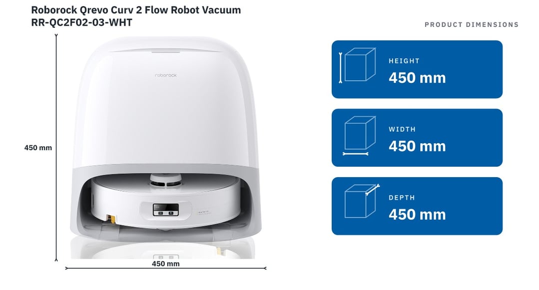 Roborock Qrevo Curv 2 Flow Robot Vacuum RR-QC2F02-03-WHT