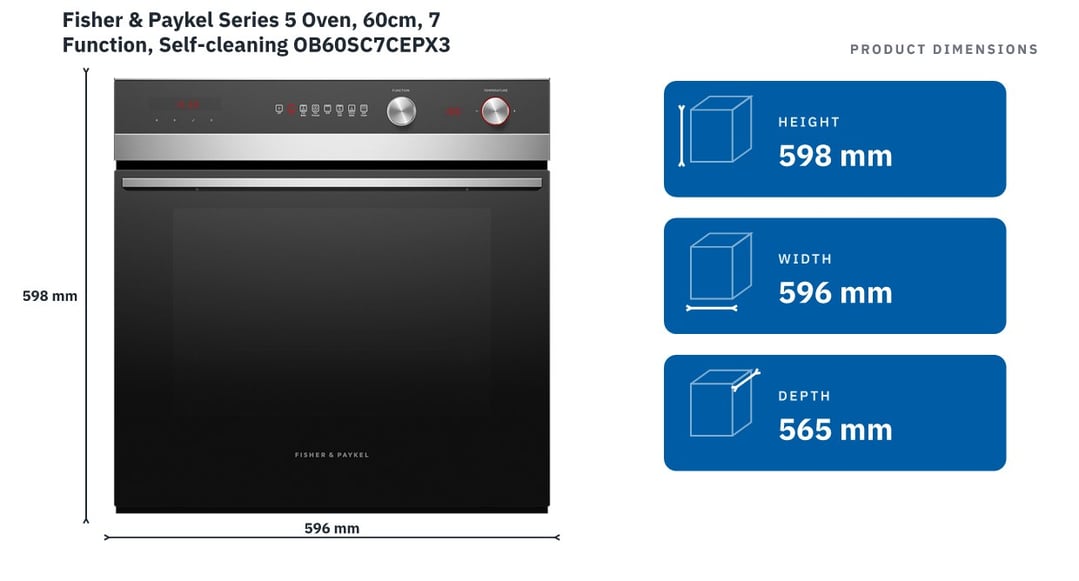 Fisher & Paykel Series 5 Oven, 60cm, 7 Function, Self-cleaning OB60SC7CEPX3 — product dimensions