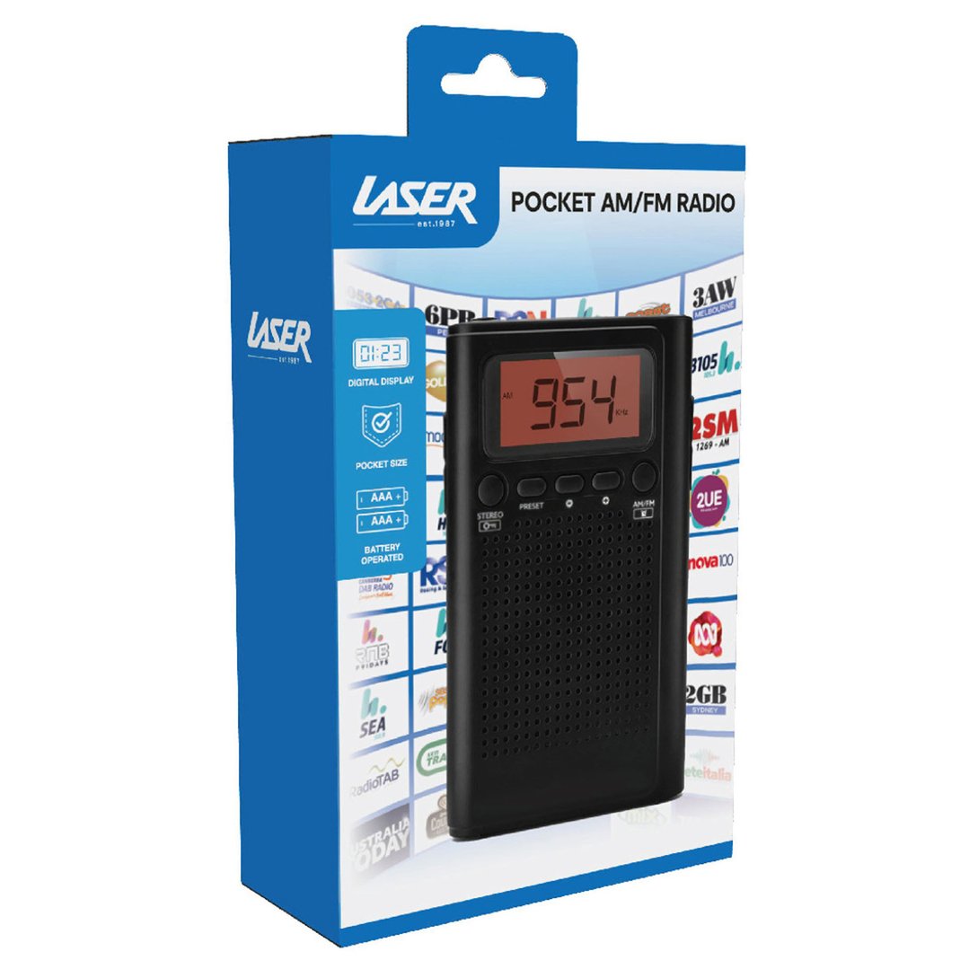 Laser Pocket Digital AM/FM Radio with LCD Display and Speaker. SPK-PR1552
