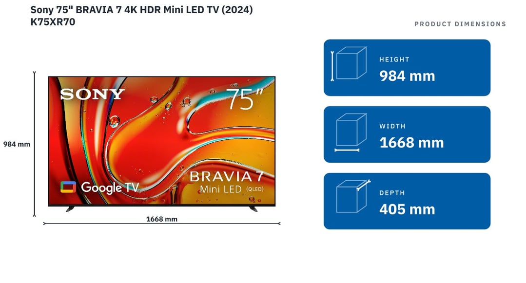 Sony 75" BRAVIA 7 4K HDR Mini LED TV (2024) K75XR70 — product dimensions