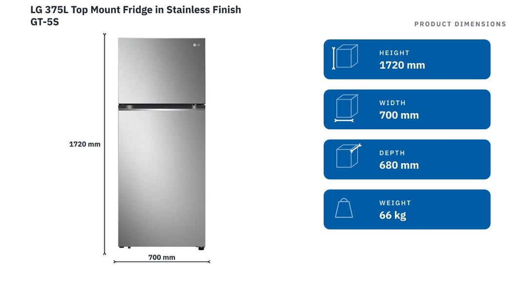 LG 375L Top Mount Fridge in Stainless Finish GT-5S