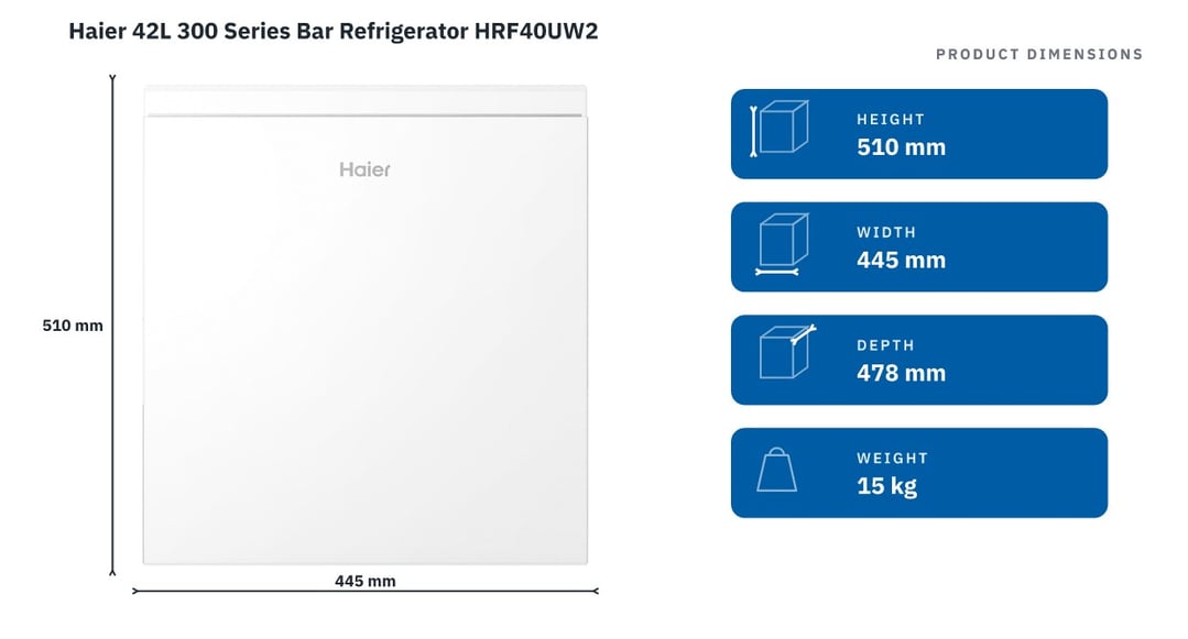 Haier 42L 300 Series Bar Refrigerator HRF40UW2 — product dimensions