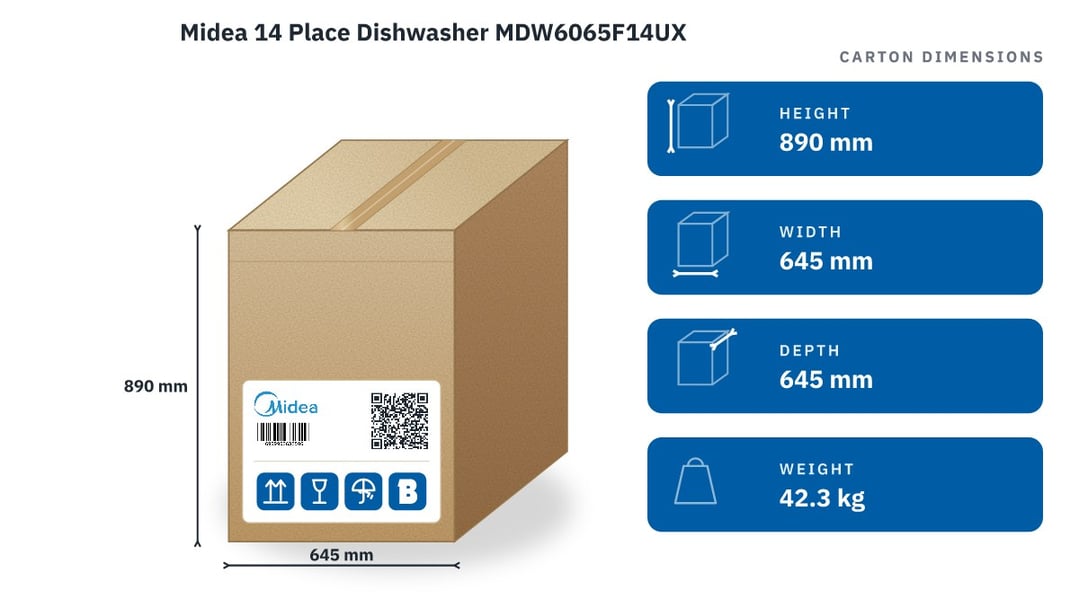 Midea 14 Place Dishwasher MDW6065F14UX — packaged dimensions