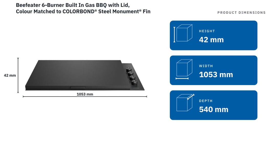 Beefeater 6-Burner Built In Gas BBQ with Lid, Colour Matched to COLORBOND® Steel Monument® Finish - ProLine Series BSL158DB