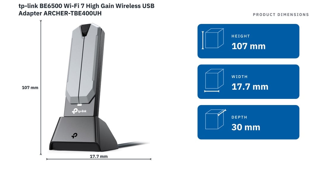tp-link BE6500 Wi-Fi 7 High Gain Wireless USB Adapter ARCHER-TBE400UH