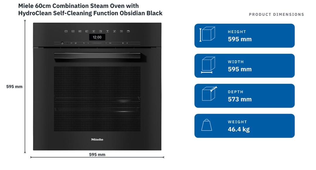 Miele 60cm Combination Steam Oven with HydroClean Self-Cleaning Function Obsidian Black DGC7460HCPROOBSW