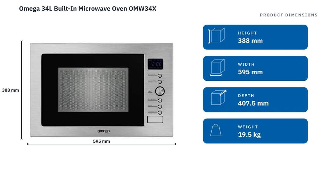 Omega 34L Built-In Microwave Oven OMW34X — product dimensions
