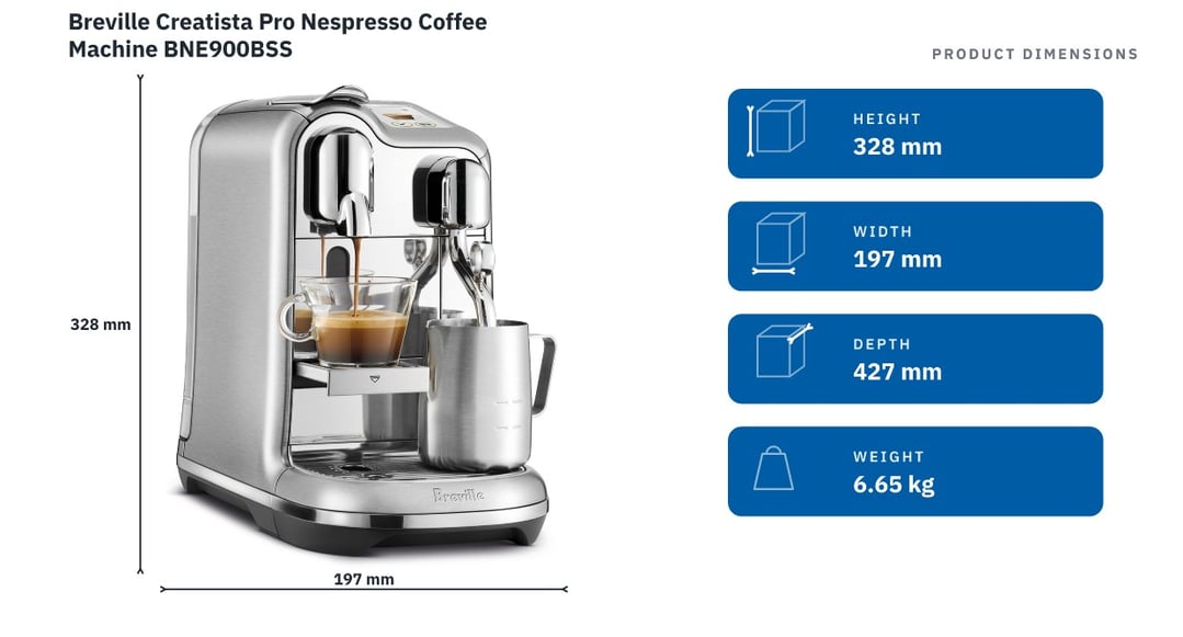 Breville Creatista Pro Nespresso Coffee Machine BNE900BSS — product dimensions