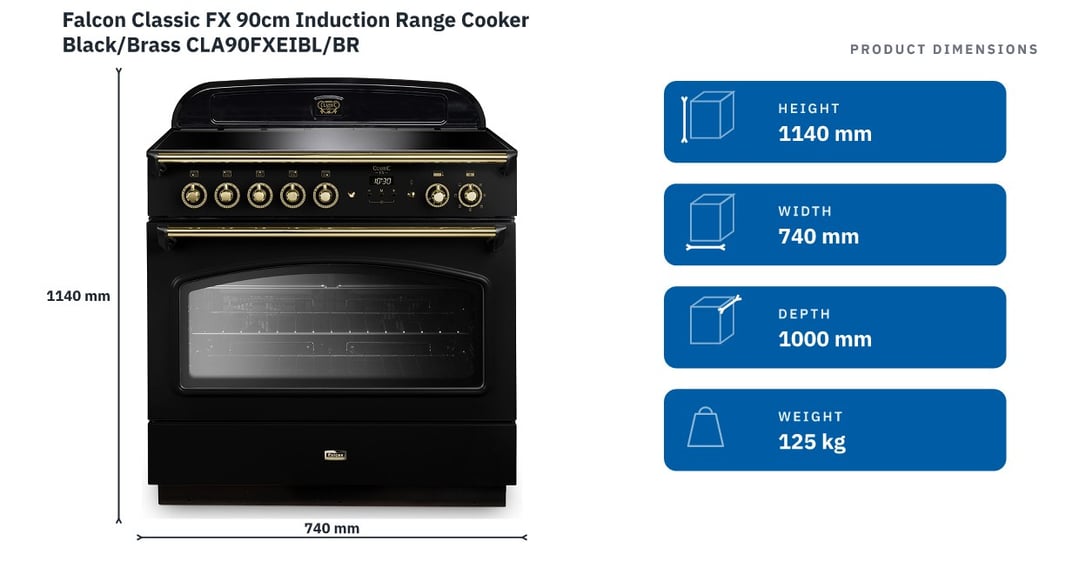 Falcon Classic FX 90cm Induction Range Cooker Black/Brass CLA90FXEIBL/BR