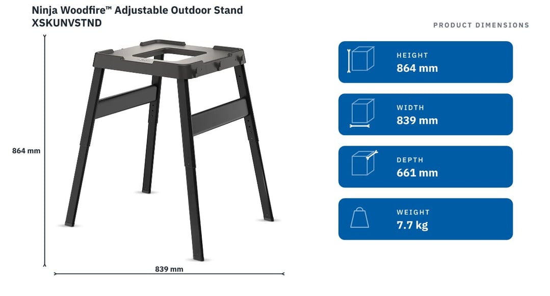 Ninja Woodfire™ Adjustable Outdoor Stand XSKUNVSTND — product dimensions