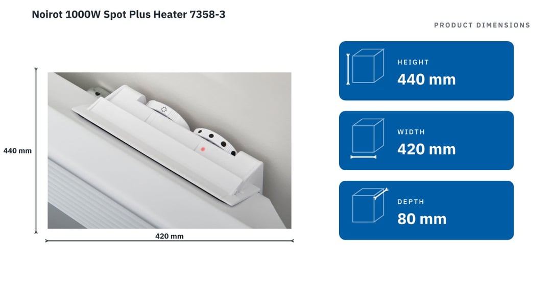 Noirot 1000W Spot Plus Heater 7358-3 — product dimensions