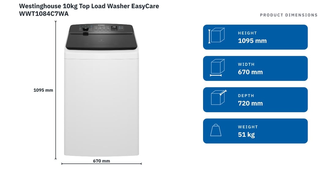 Westinghouse 10kg Top Load Washer EasyCare WWT1084C7WA