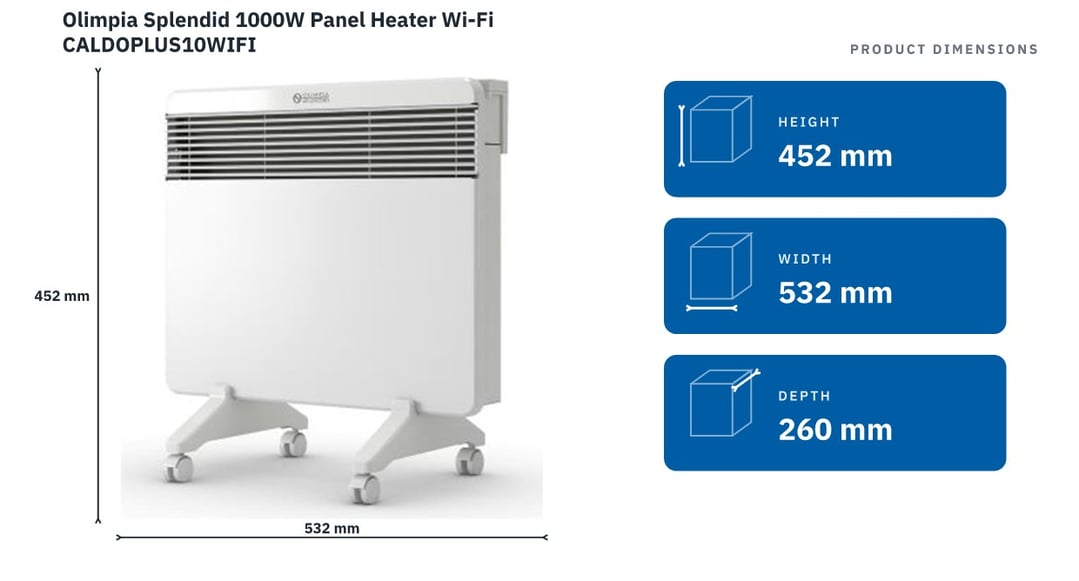 Olimpia Splendid 1000W Panel Heater Wi-Fi CALDOPLUS10WIFI — product dimensions