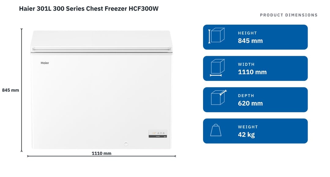 Haier 301L 300 Series Chest Freezer HCF300W — product dimensions