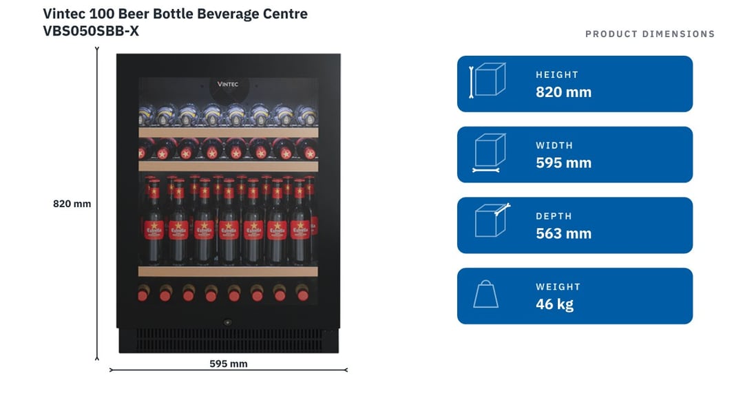Vintec 100 Beer Bottle Beverage Centre VBS050SBB-X — product dimensions