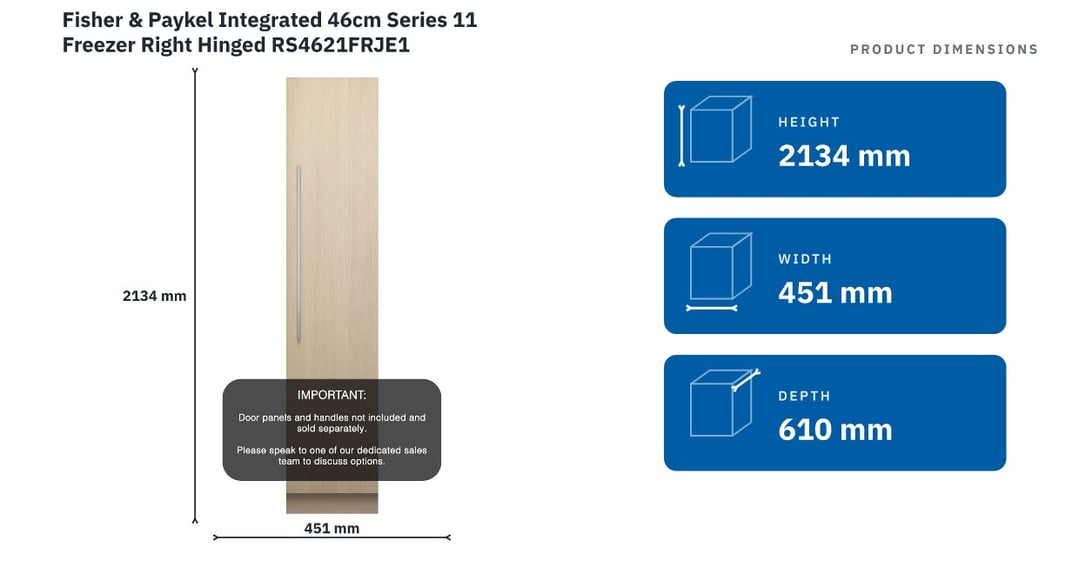 Fisher & Paykel Integrated 46cm Series 11 Freezer Right Hinged RS4621FRJE1 — product dimensions
