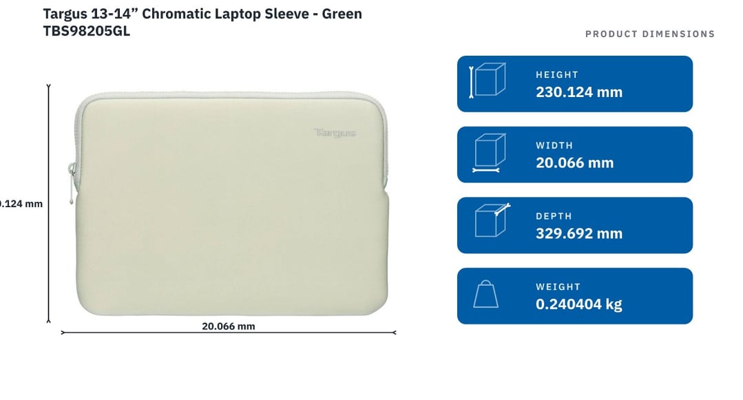 Targus 13-14” Chromatic Laptop Sleeve - Green TBS98205GL — product dimensions