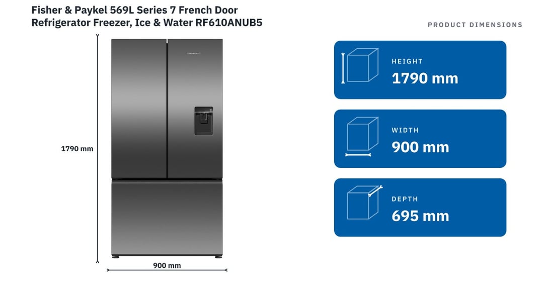 Fisher & Paykel 569L Series 7 French Door Refrigerator Freezer, Ice & Water RF610ANUB5