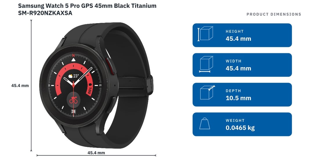Samsung Watch 5 Pro GPS 45mm Black Titanium SM-R920NZKAXSA — product dimensions