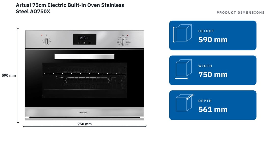 Artusi 75cm Electric Built-in Oven Stainless Steel AO750X