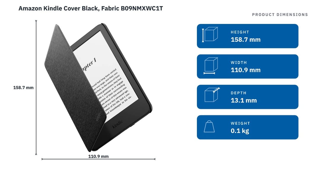 Amazon Kindle Cover Black, Fabric B09NMXWC1T