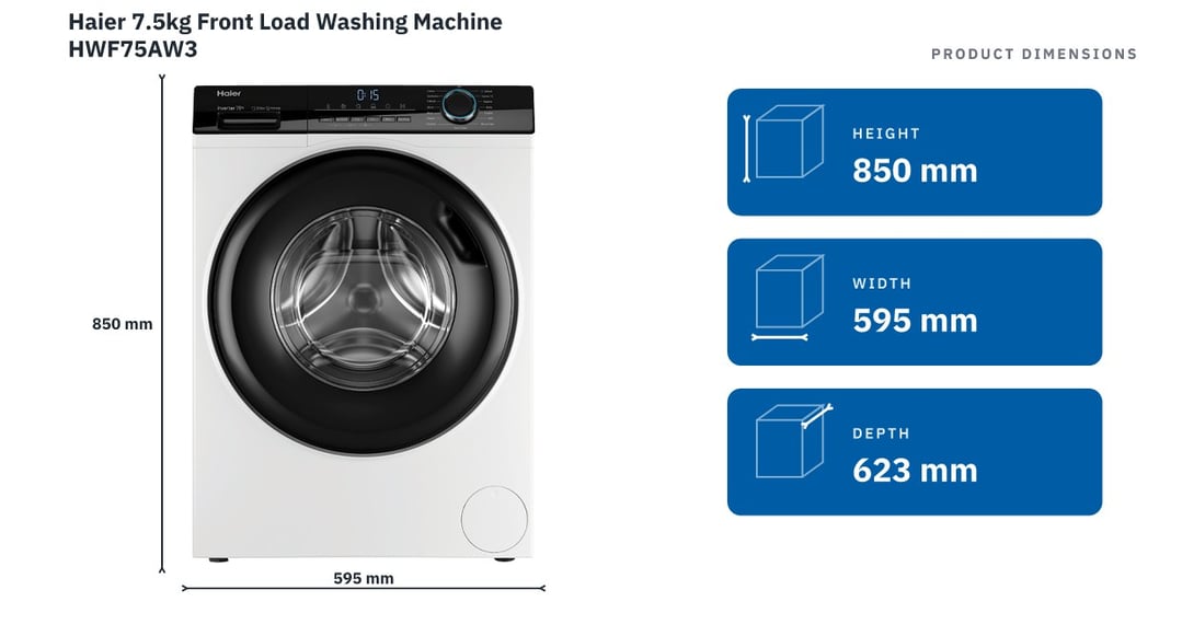 Haier 7.5kg Front Load Washing Machine HWF75AW3 — product dimensions