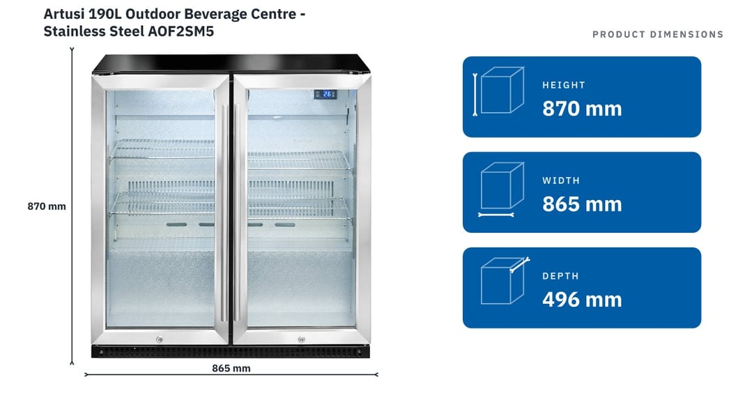 Artusi 190L Outdoor Beverage Centre - Stainless Steel AOF2SM5 — product dimensions
