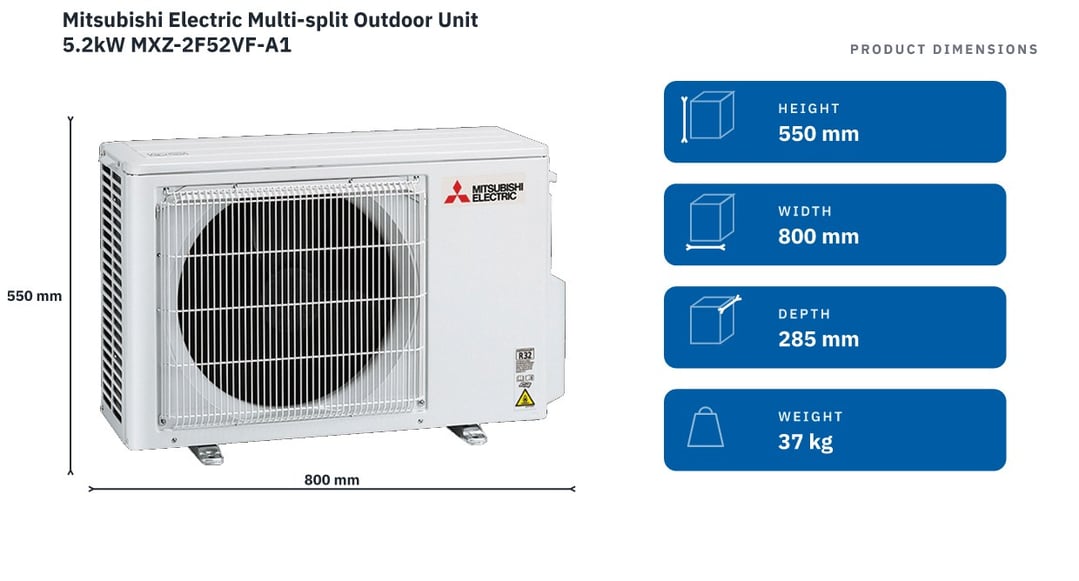 Mitsubishi Electric Multi-split Outdoor Unit 5.2kW MXZ-2F52VF-A1 — product dimensions