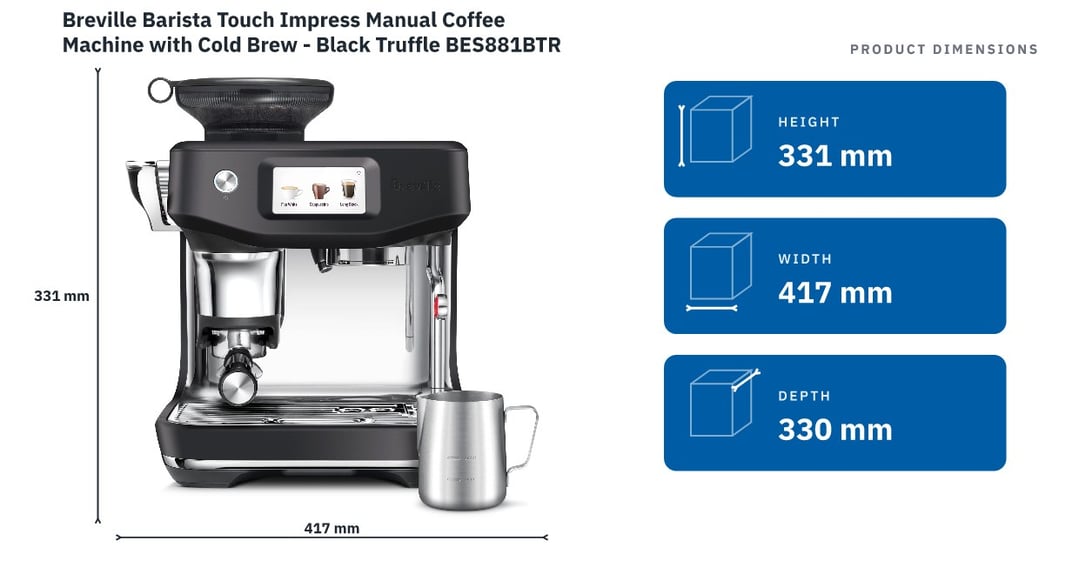 Breville Barista Touch Impress Manual Coffee Machine with Cold Brew - Black Truffle BES881BTR2