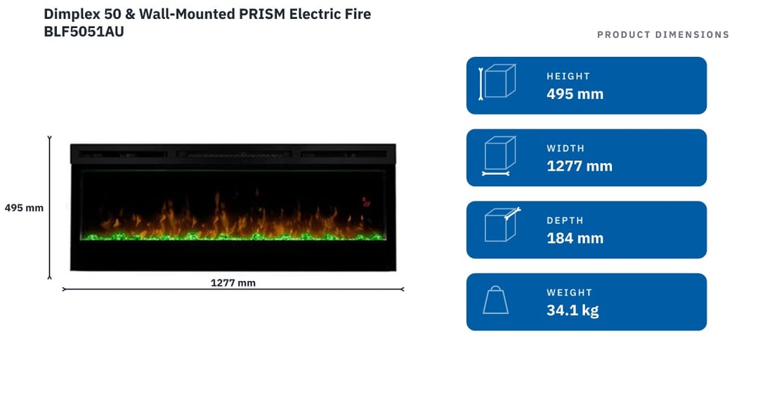 Dimplex 50 & Wall-Mounted PRISM Electric Fire BLF5051AU — product dimensions