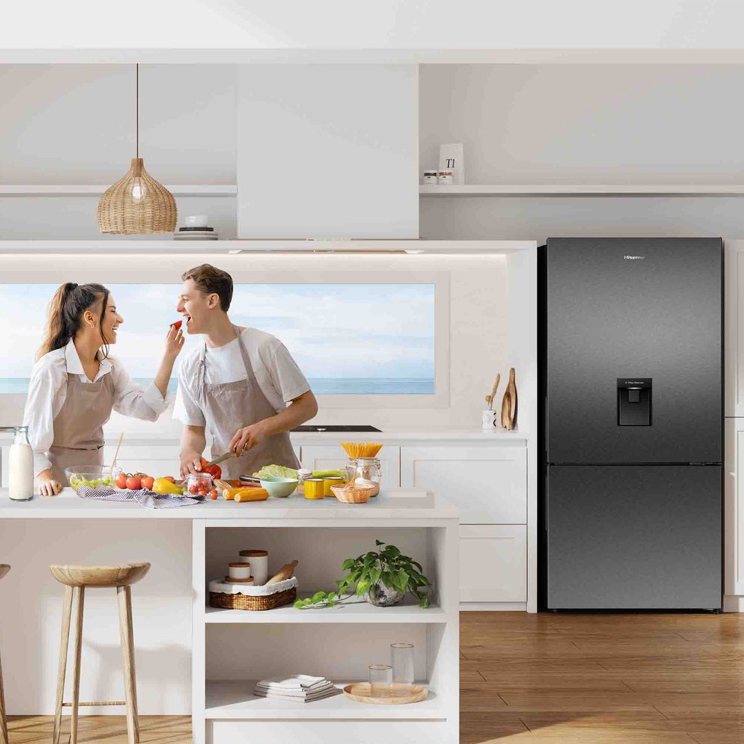 Hisense 500L PureFlat Bottom Mount Non-Plumbed Refrigerator Dark Stainless HRBM500TBW