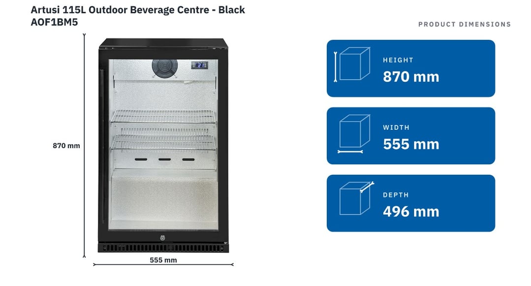 Artusi 115L Outdoor Beverage Centre - Black AOF1BM5 — product dimensions