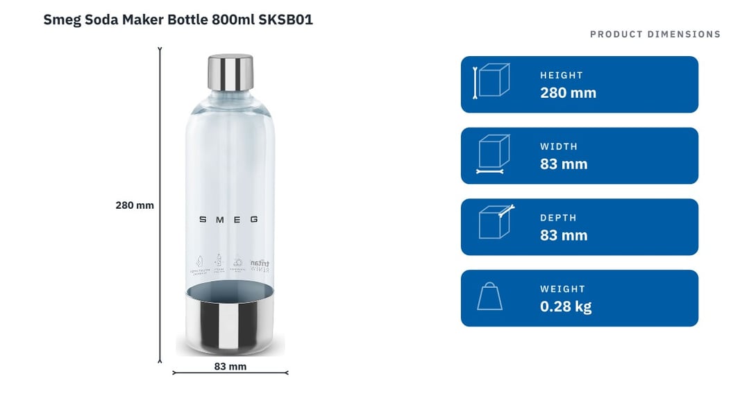 Smeg Soda Maker Bottle 800ml SKSB01 — product dimensions