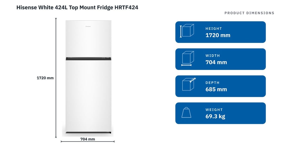 Hisense White 424L Top Mount Fridge HRTF424