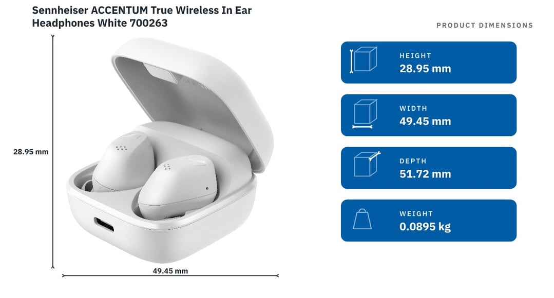 Sennheiser ACCENTUM True Wireless In Ear Headphones White 700263 — product dimensions