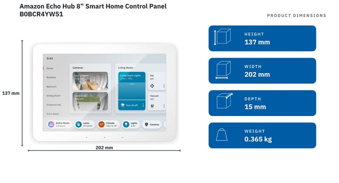 Amazon Echo Hub 8” Smart Home Control Panel B0BCR4YW51 — product dimensions