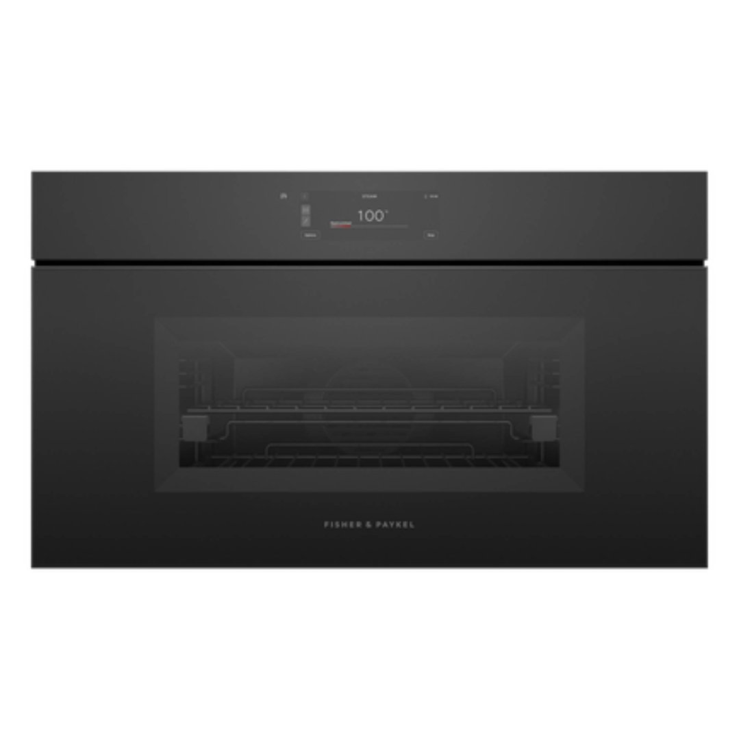 Fisher & Paykel 76cm Series 9, Minimal Handleless Compact Combi-Steam Oven, Black Glass OS76NMUNB3