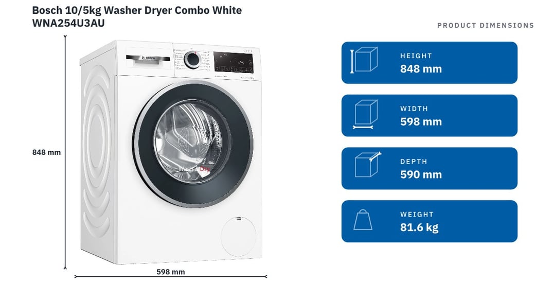 Bosch 10/5kg Washer Dryer Combo White WNA254U3AU — product dimensions