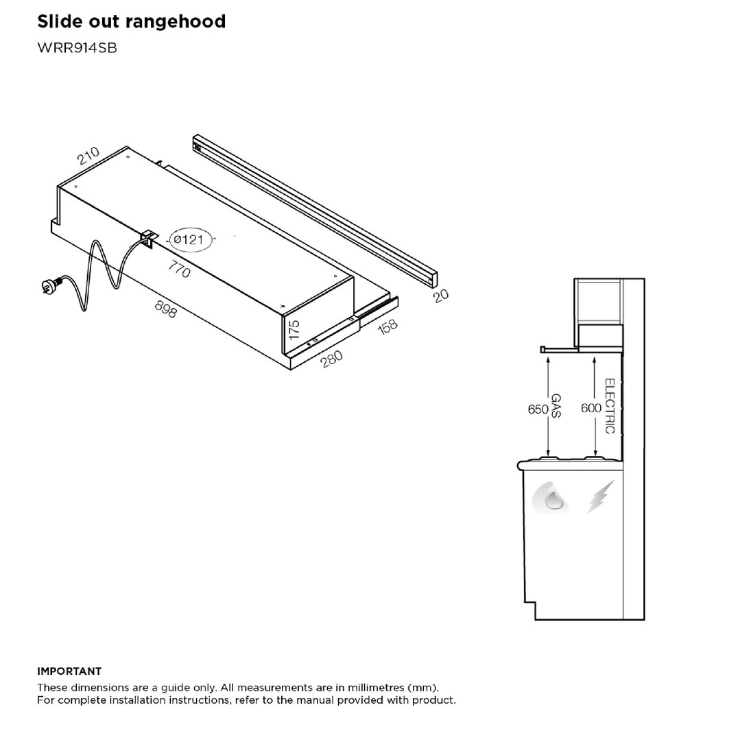 Westinghouse 90cm Slideout Rangehood WRR914SB