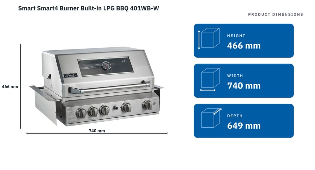 Smart Smart4 Burner Built-in LPG BBQ 401WB-W — product dimensions
